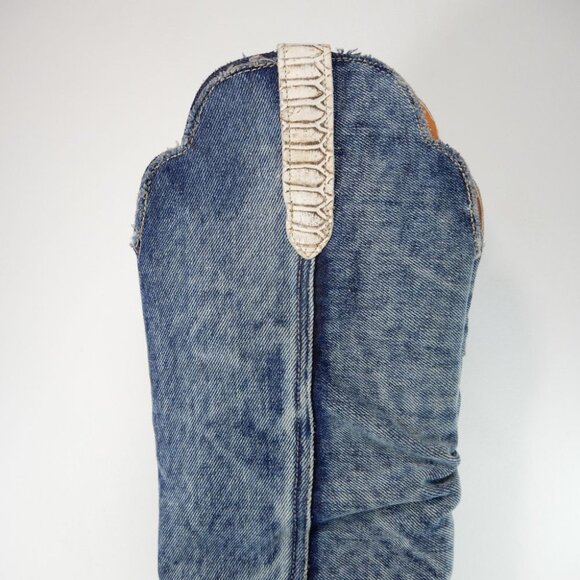DINGO Shabby Western Tall Boots Size 10 Denim Blue Lizard Leather NEW - Picture 14 of 16